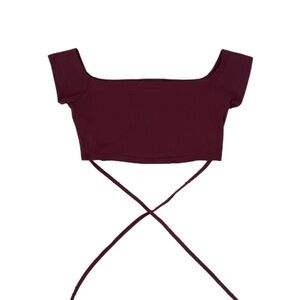 burgundy off the shoulder crop top